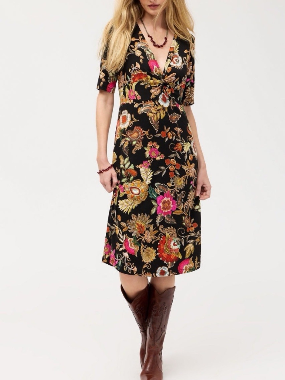 Johnny Was The Janie Favorite Twist Front Midi Swing Dress $175 NWT Size Medium
